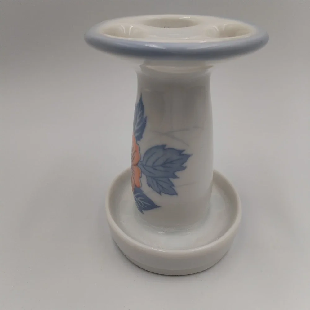 Vintage‎ Ceramic Toothbrush Holder Retro Floral Peach Blue 4 Slot Bathroom